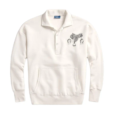 (Women) Polo Ralph Lauren FW24 Cream Logo Print Loose-Fit Long-Sleeve Sweatshirt WMPOKNINFB20678-101