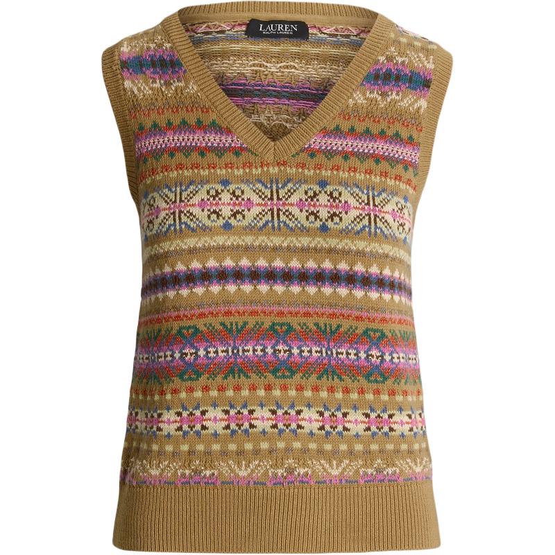 (Women) Polo Ralph Lauren FW24 Fair Isle V-Neck Oversized Sleeveless Knit Vest Women Multicolor WMLRSWESCM20039-999