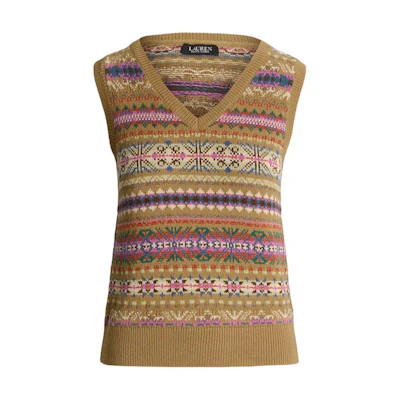 (Women) Polo Ralph Lauren FW24 Fair Isle V-Neck Oversized Sleeveless Knit Vest Women Multicolor WMLRSWESCM20039-999