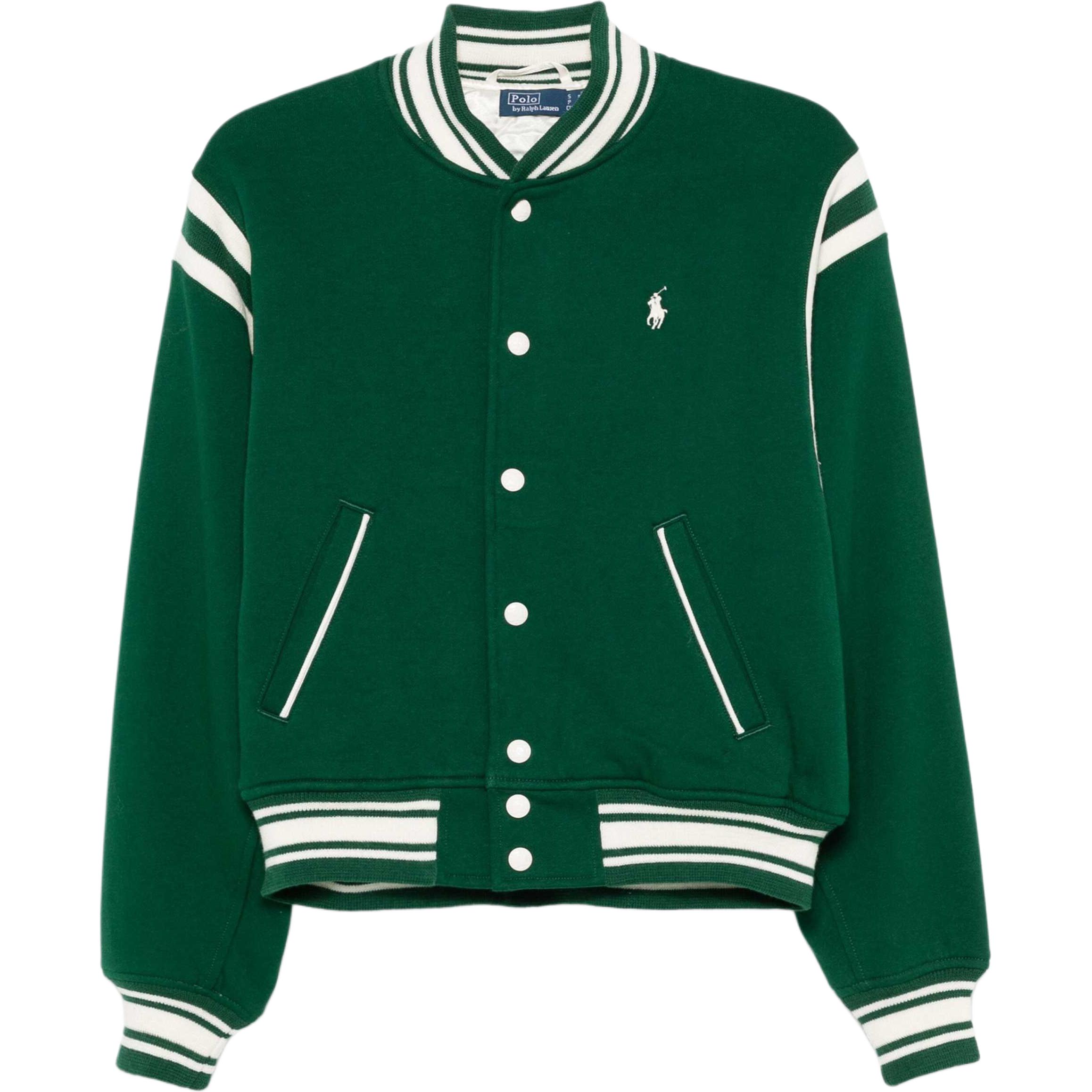 (Women) Polo Ralph Lauren FW24 Green Varsity Letter Baseball Collar Jacket. 211950165-GRASSGREEN
