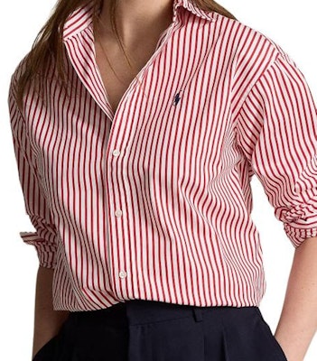 (W) Polo Ralph Lauren Kemeja Lengan Panjang Wanita Jalur Pink Longgar Logo Pony. WMPOSHTNDN20256-100 Details for (W) Polo Ralph Lauren Kemeja Lengan Panjang Wanita Jalur Pink Longgar Logo Pony. WMPOSHTNDN20256-100