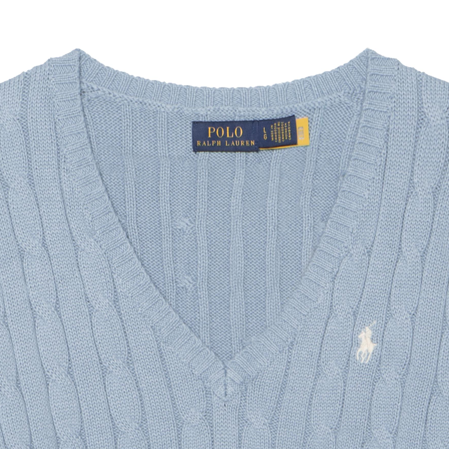 (Women) Polo Ralph Lauren FW24 Solid Logo V-Neck Knit Long Sleeve Sweater  Haze Blue 211570011-079 圖 5