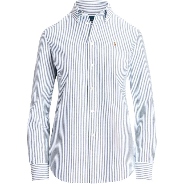 (Women) Polo Ralph Lauren FW24 Striped Slim-Fit Embroidered Pony Shirt Women White. WMPOSHTNDO20671-999