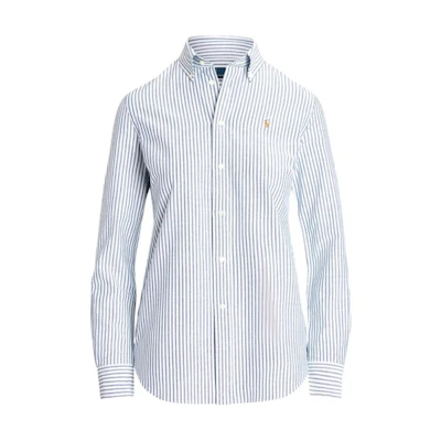 (Women) Polo Ralph Lauren FW24 Striped Slim-Fit Embroidered Pony Shirt Women White. WMPOSHTNDO20671-999