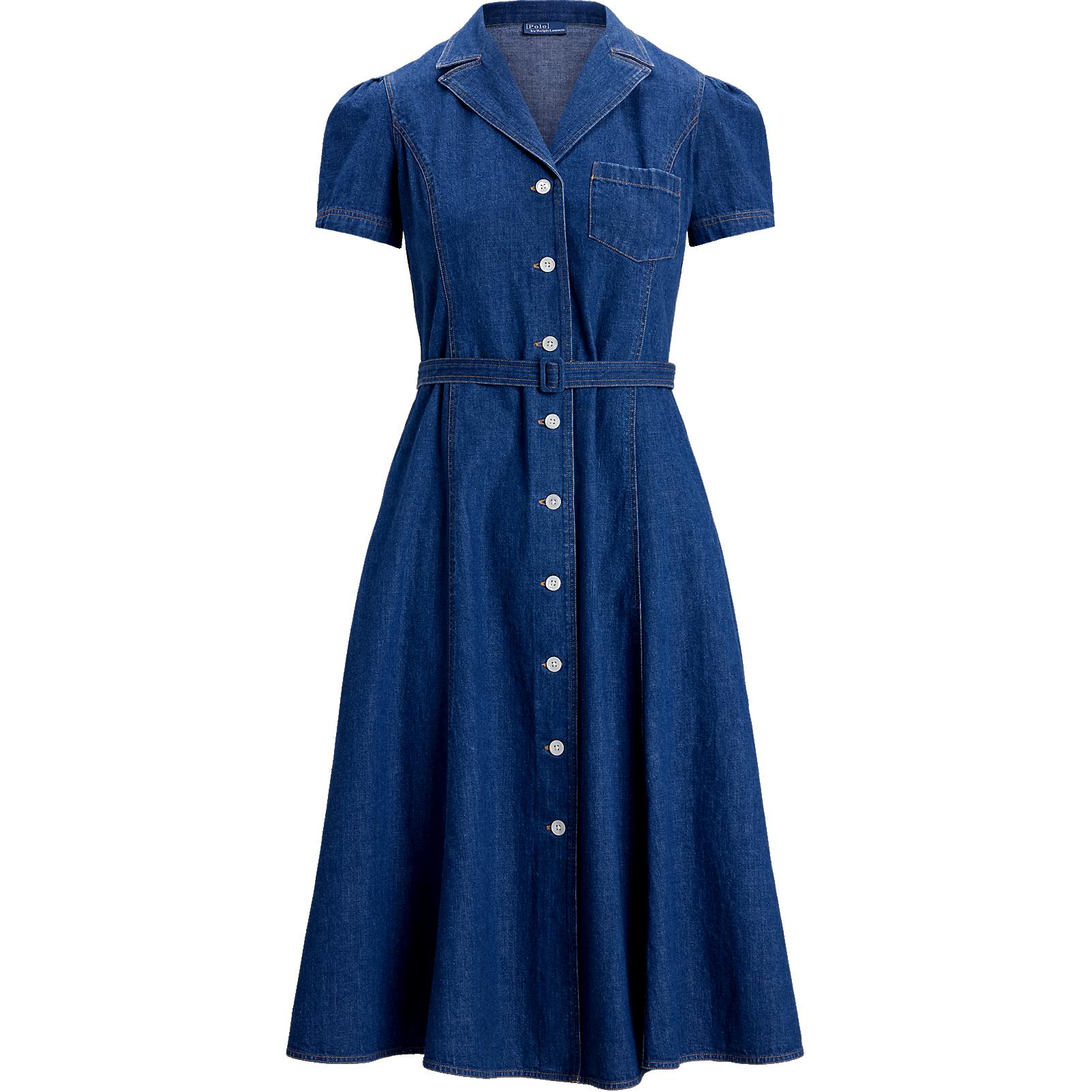 (Women) Polo Ralph Lauren FW24 Washed Midi Single-Breasted Short-Sleeve Dress Women Indigo WMPODRSNFA20745-410