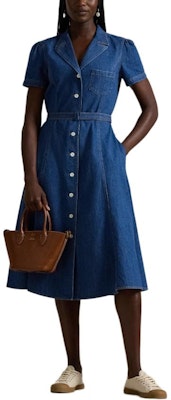 (Women) Polo Ralph Lauren FW24 Washed Midi Single-Breasted Short-Sleeve Dress Women Indigo WMPODRSNFA20745-410 Lookbook (Women) Polo Ralph Lauren FW24 Washed Midi Single-Breasted Short-Sleeve Dress Women Indigo WMPODRSNFA20745-410