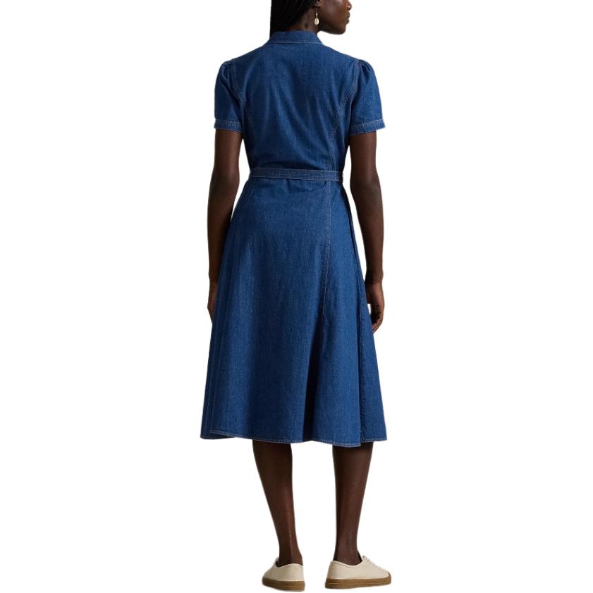 Shop (W) Vestido Polo Ralph Lauren FW24 Midi Lavado de Manga Corta Mujer Índigo WMPODRSNFA20745-410