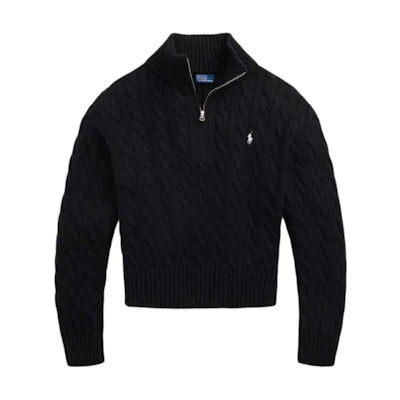(Women) Polo Ralph Lauren FW25 Black Cable Knit Cotton Pullover Sweater. WMPOSWENC021264-001