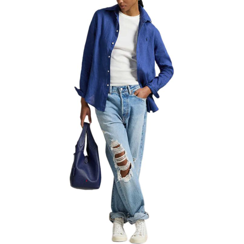 (Women) Polo Ralph Lauren FW25 Classic Linen Shirt  Gemstone Blue. WMPOSHTNDO20926-400 圖 5