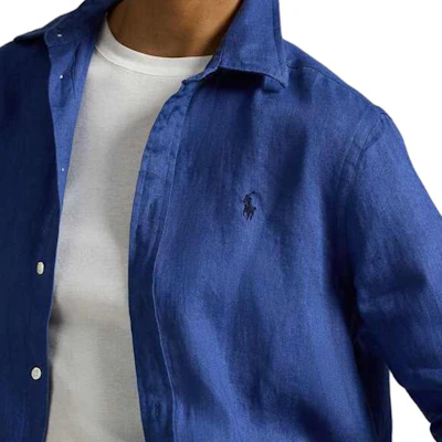 (W) Polo Ralph Lauren FW25 Camisa Clásica de Lino Azul Gema. WMPOSHTNDO20926-400 Details for (W) Polo Ralph Lauren FW25 Camisa Clásica de Lino Azul Gema. WMPOSHTNDO20926-400