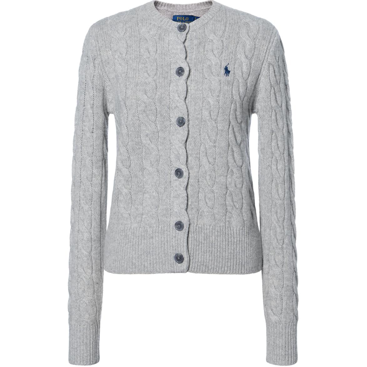 (Women) Polo Ralph Lauren Logo Embroidered Knit Cardigan  Grey Long Sleeve 211882917-017