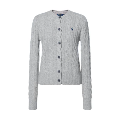 (Women) Polo Ralph Lauren Logo Embroidered Knit Cardigan Grey Long Sleeve 211882917-017