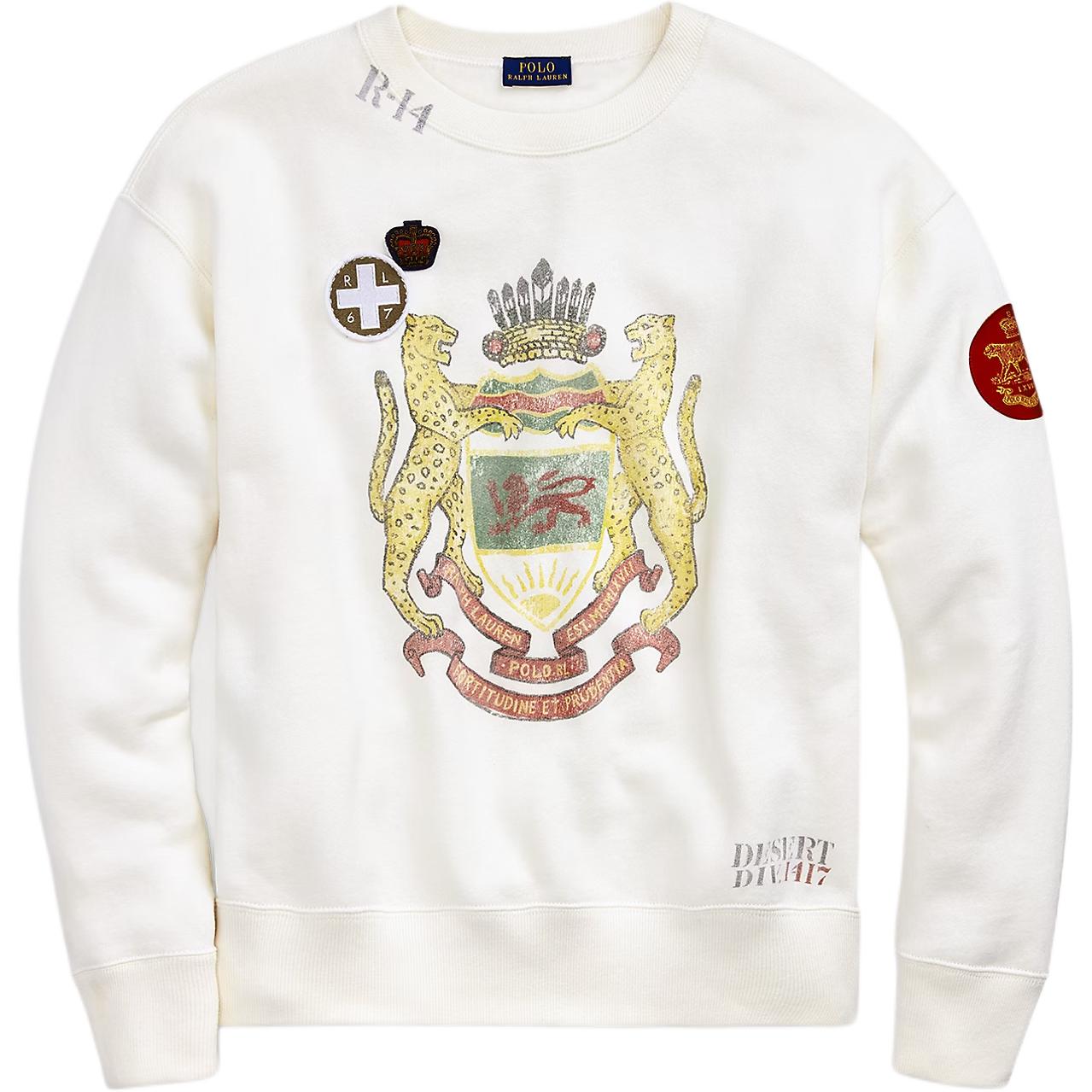(Women) Polo Ralph Lauren Oversized Vintage Patch Crewneck Fleece Sweatshirt Beige WMPOKNIN6820120-100