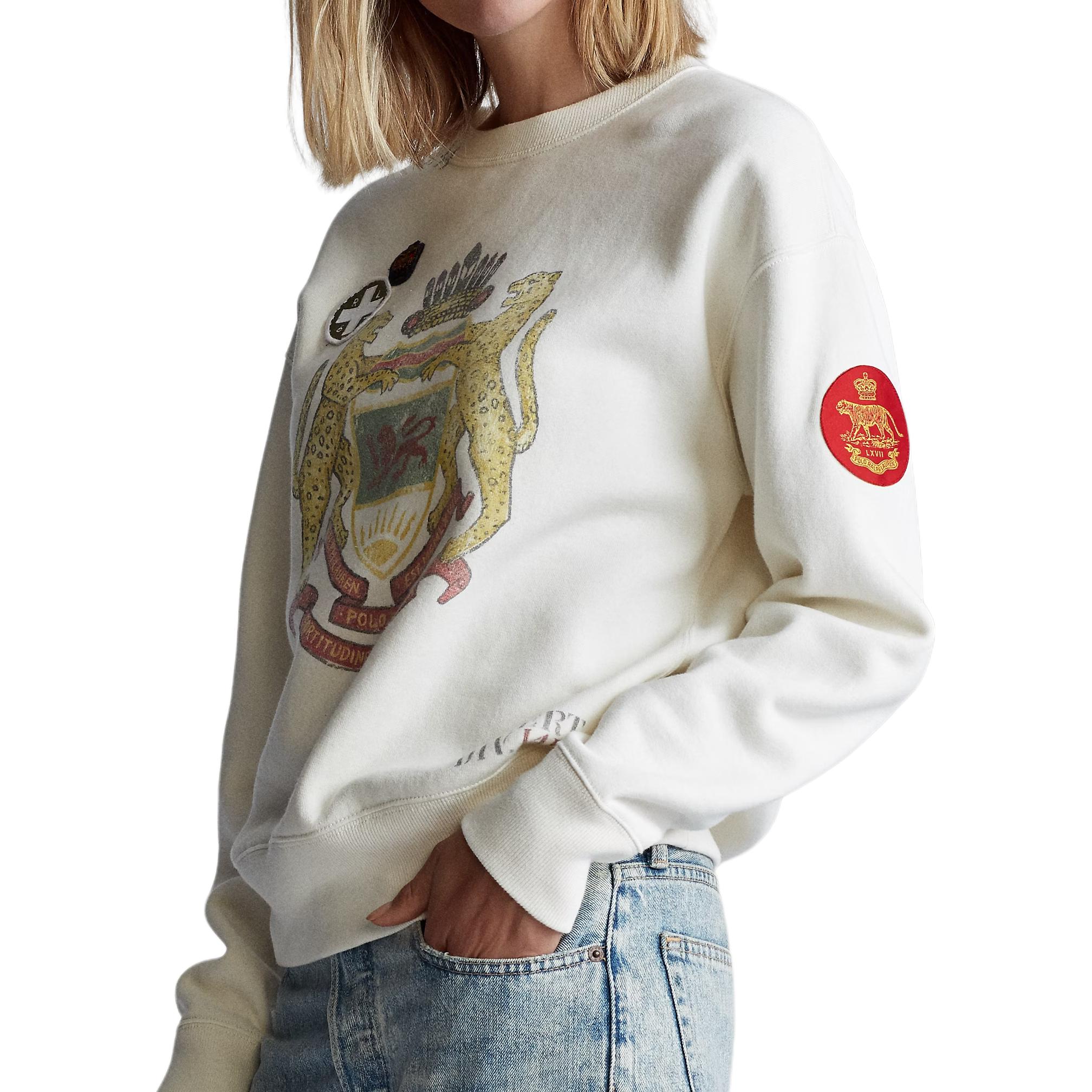 Purchase (W) Polo Ralph Lauren Oversized Vintage Patch Crewneck Fleece Sweatshirt Beige WMPOKNIN6820120-100