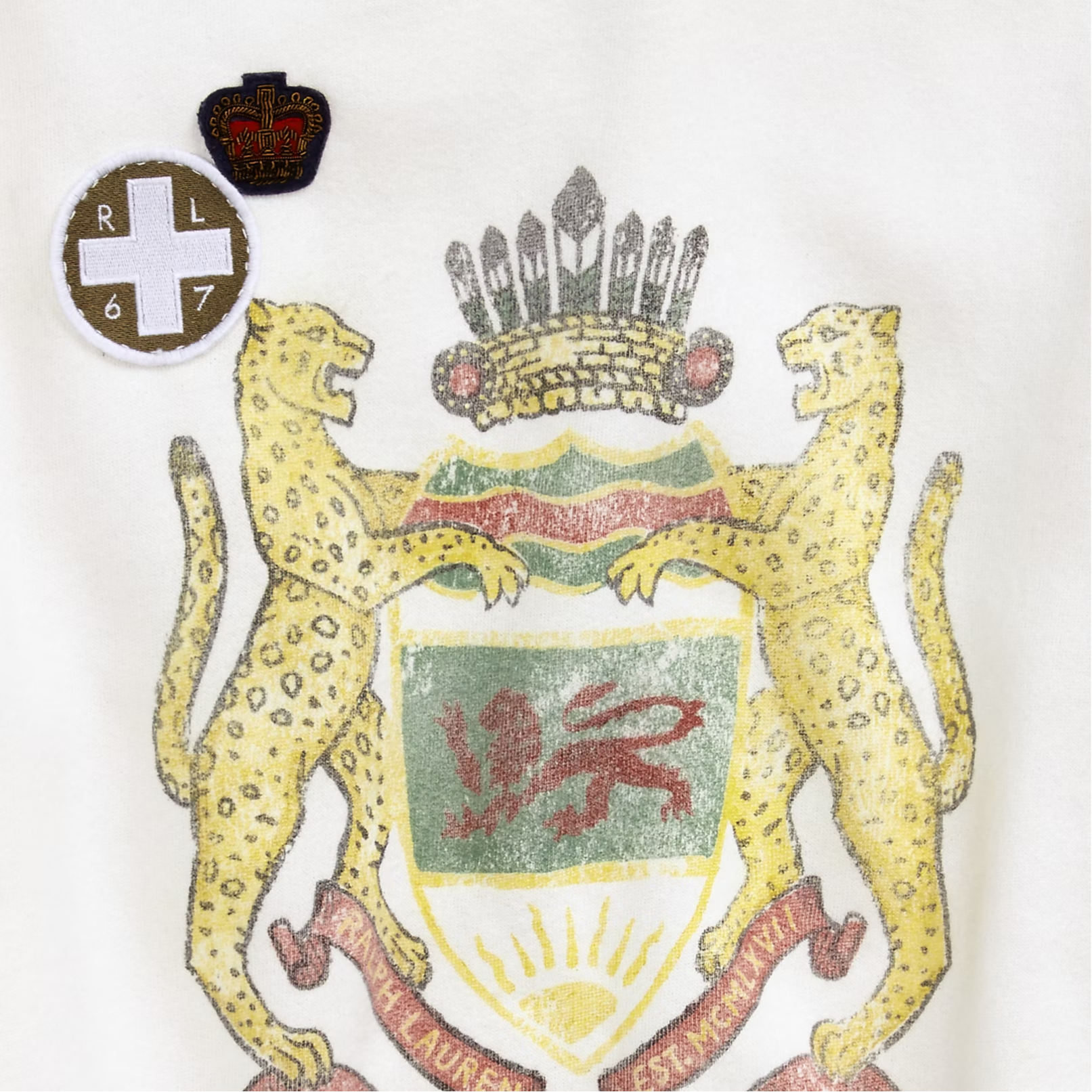 Details for (W) Polo Ralph Lauren Oversized Vintage Patch Crewneck Fleece Sweatshirt Beige WMPOKNIN6820120-100