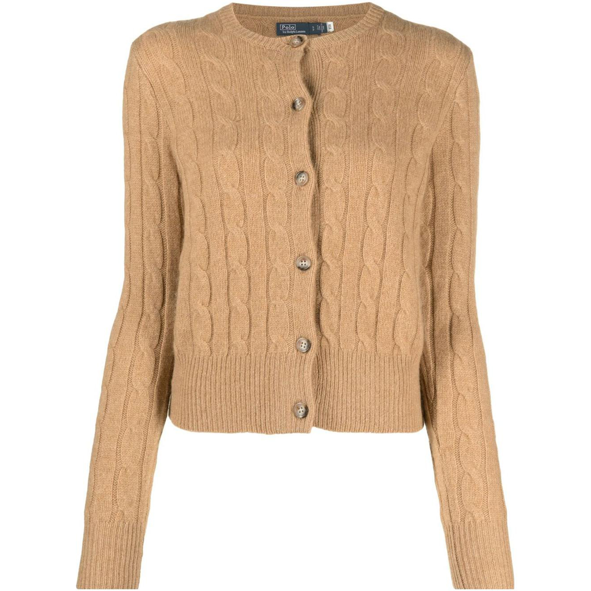 (Women) Polo Ralph Lauren Slim Fit Camel Brown Knit Cardigan Woman Long Sleeve Sweater. 211891617-002