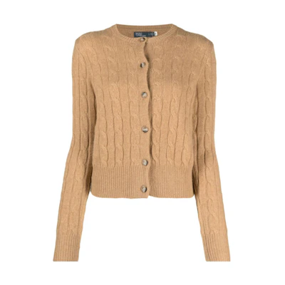 (Women) Polo Ralph Lauren Slim Fit Camel Brown Knit Cardigan Woman Long Sleeve Sweater. 211891617-002