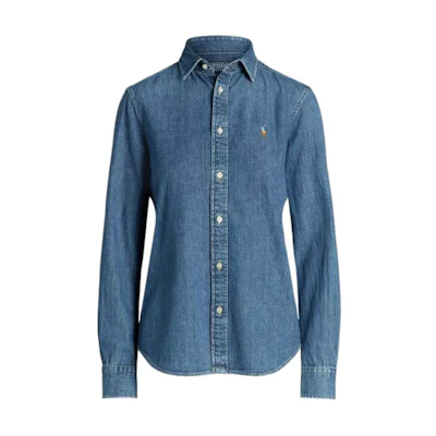 (Women) Polo Ralph Lauren Slim Fit Cotton Long Sleeve Shirt Blue WMPOSHTNDO20812-400