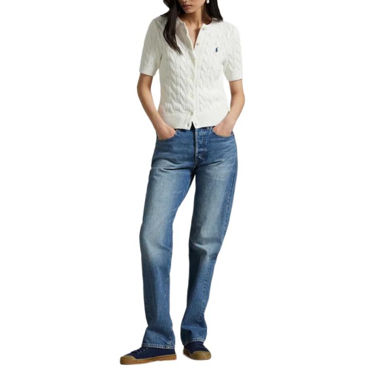 Shop (W) Polo Ralph Lauren 修身款纯白色短袖针织衬衫 211966720-001