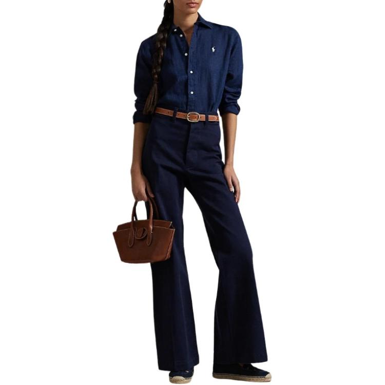 (Women) Polo Ralph Lauren Solid Button-Up Long Sleeve Shirt Women’s Blue WMPOSHTNDO20763-410 圖 3