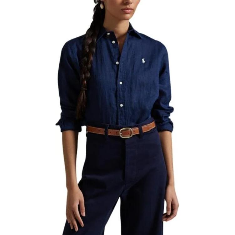 (Women) Polo Ralph Lauren Solid Button-Up Long Sleeve Shirt Women’s Blue WMPOSHTNDO20763-410 圖 4