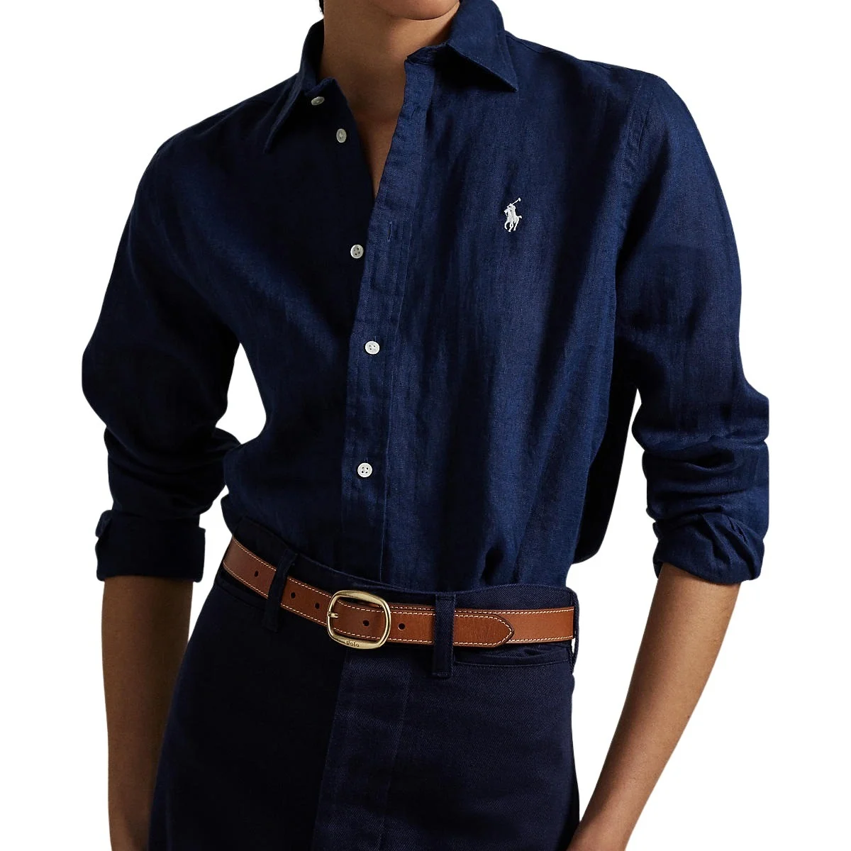 (Women) Polo Ralph Lauren Solid Button-Up Long Sleeve Shirt Women’s Blue WMPOSHTNDO20763-410 圖 6