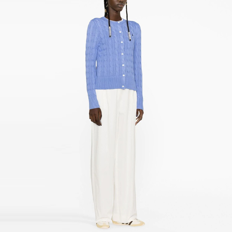 Lookbook (W) Polo Ralph Lauren 女士蓝色刺绣纯色麻花针织毛衣. 211891643-003