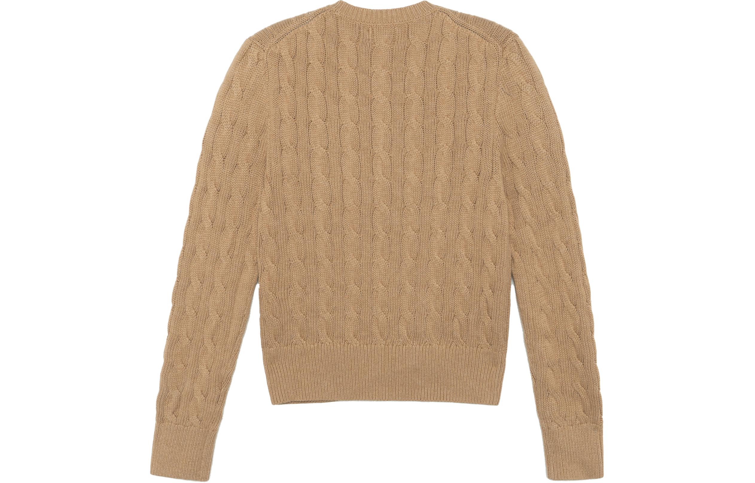 Lookbook (W) Suéter Marrón de Punto Cableado Sólido Polo Ralph Lauren con Bordado (Mujer). 211839418-006