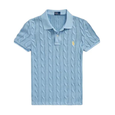(Women) Polo Ralph Lauren Solid Cable Knit Slim Fit Short Sleeve Polo Shirt Women Blue 211943010-016