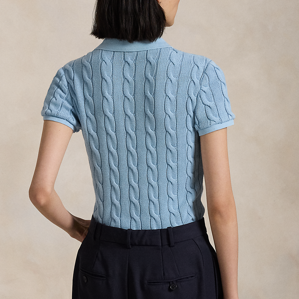 (Women) Polo Ralph Lauren Solid Cable Knit Slim Fit Short Sleeve Polo Shirt Women Blue 211943010-016 圖 4