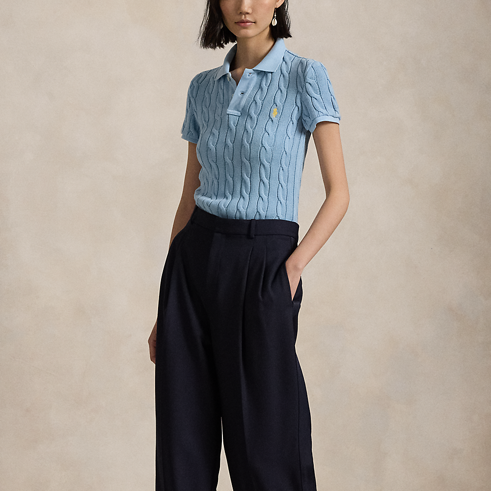 (Women) Polo Ralph Lauren Solid Cable Knit Slim Fit Short Sleeve Polo Shirt Women Blue 211943010-016 圖 5