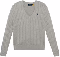 (Women) Polo Ralph Lauren Solid Embroidered Logo V-Neck Knit Sweater Women Light Grey 211570011-060 (Women) Polo Ralph Lauren Solid Embroidered Logo V-Neck Knit Sweater Women Light Grey 211570011-060