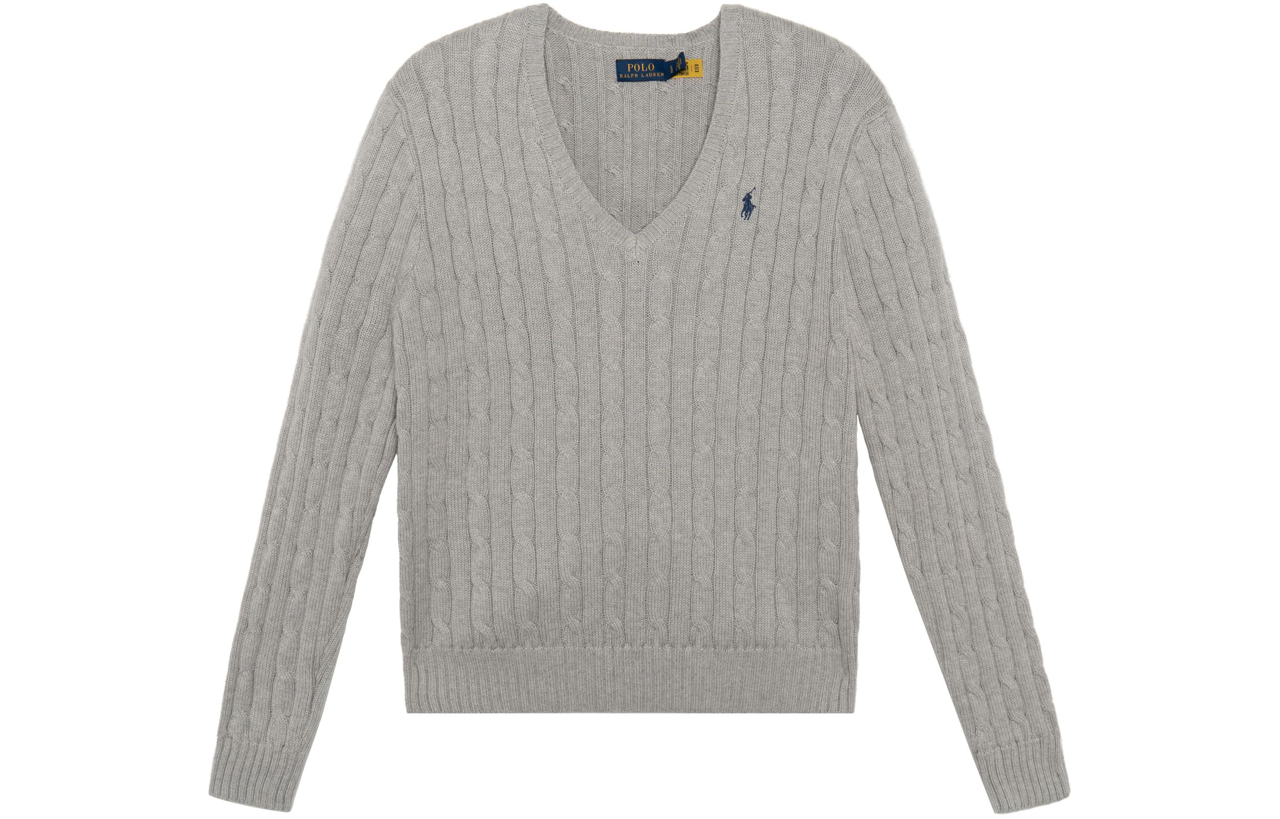 Order (Women) Polo Ralph Lauren Solid Embroidered Logo V-Neck Knit Sweater Women Light Grey 211570011-060