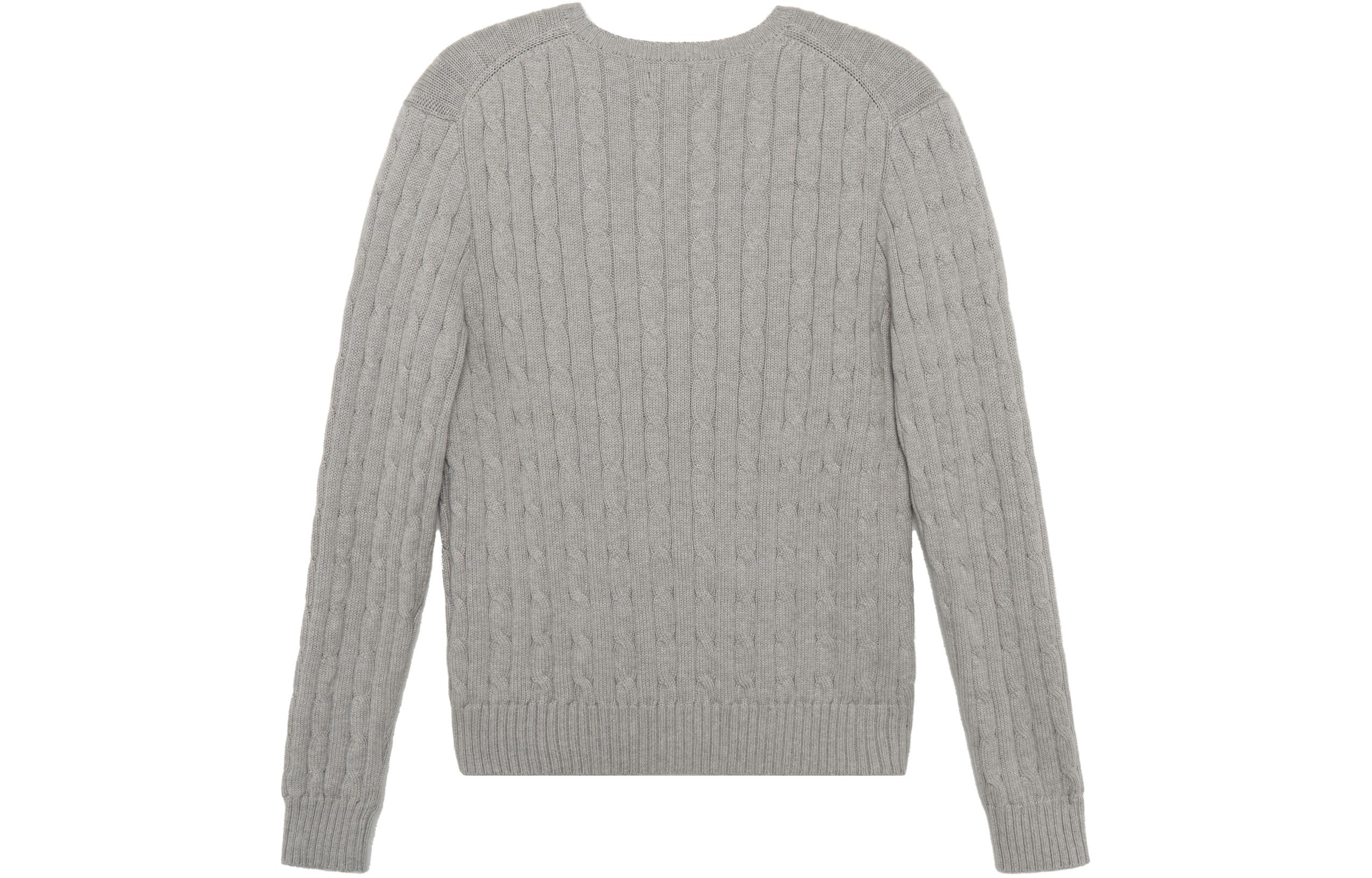 Lookbook (Women) Polo Ralph Lauren Solid Embroidered Logo V-Neck Knit Sweater Women Light Grey 211570011-060