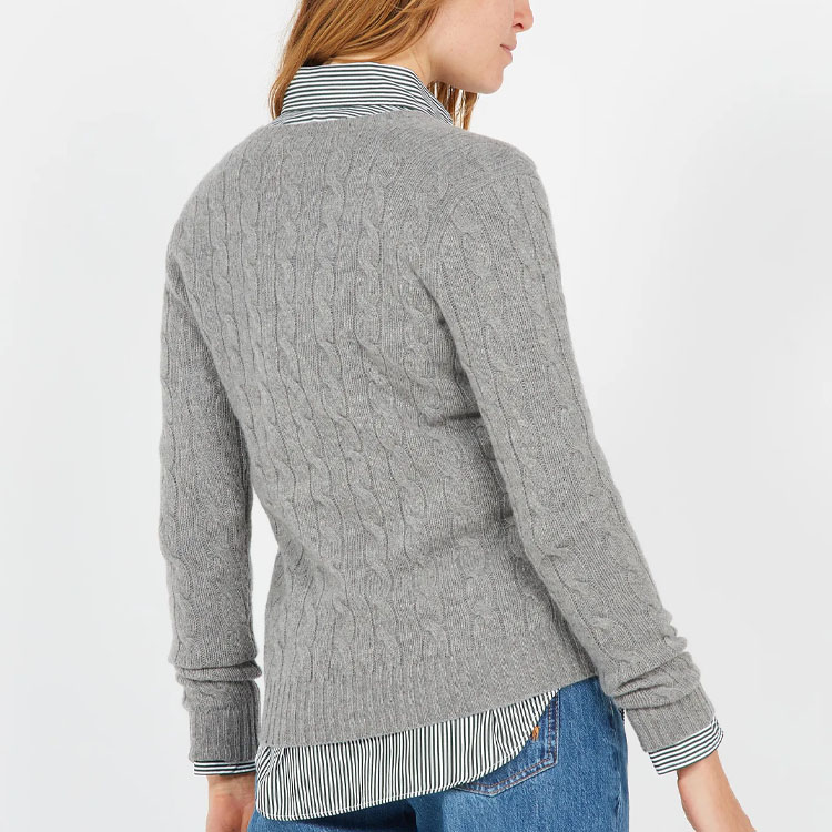 Purchase (Women) Polo Ralph Lauren Solid Embroidered Logo V-Neck Knit Sweater Women Light Grey 211570011-060