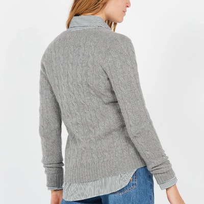 (Women) Polo Ralph Lauren Solid Embroidered Logo V-Neck Knit Sweater Women Light Grey 211570011-060 Purchase (Women) Polo Ralph Lauren Solid Embroidered Logo V-Neck Knit Sweater Women Light Grey 211570011-060