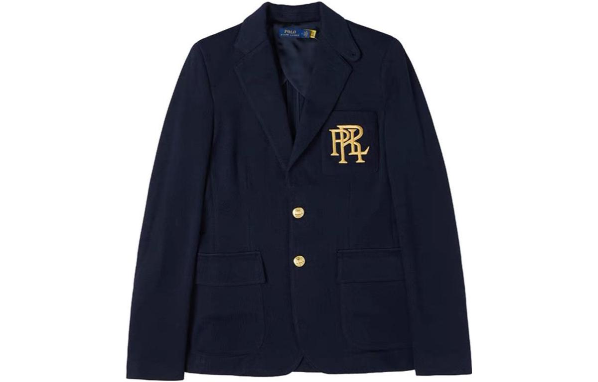 (Women) Polo Ralph Lauren Solid Logo Embroidered Navy Blue Blazer 211857830-001