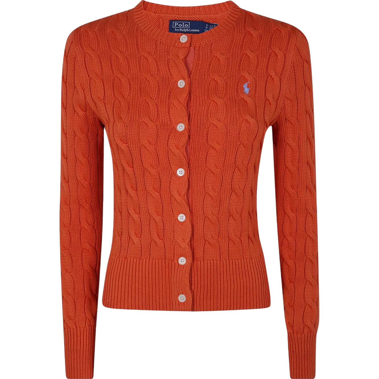 (Women) Polo Ralph Lauren Solid Logo Knit Cardigan Long Sleeve  Orange. 211891643-022