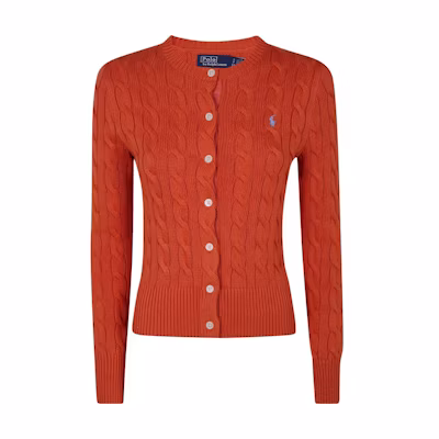 (Women) Polo Ralph Lauren Solid Logo Knit Cardigan Long Sleeve Orange. 211891643-022