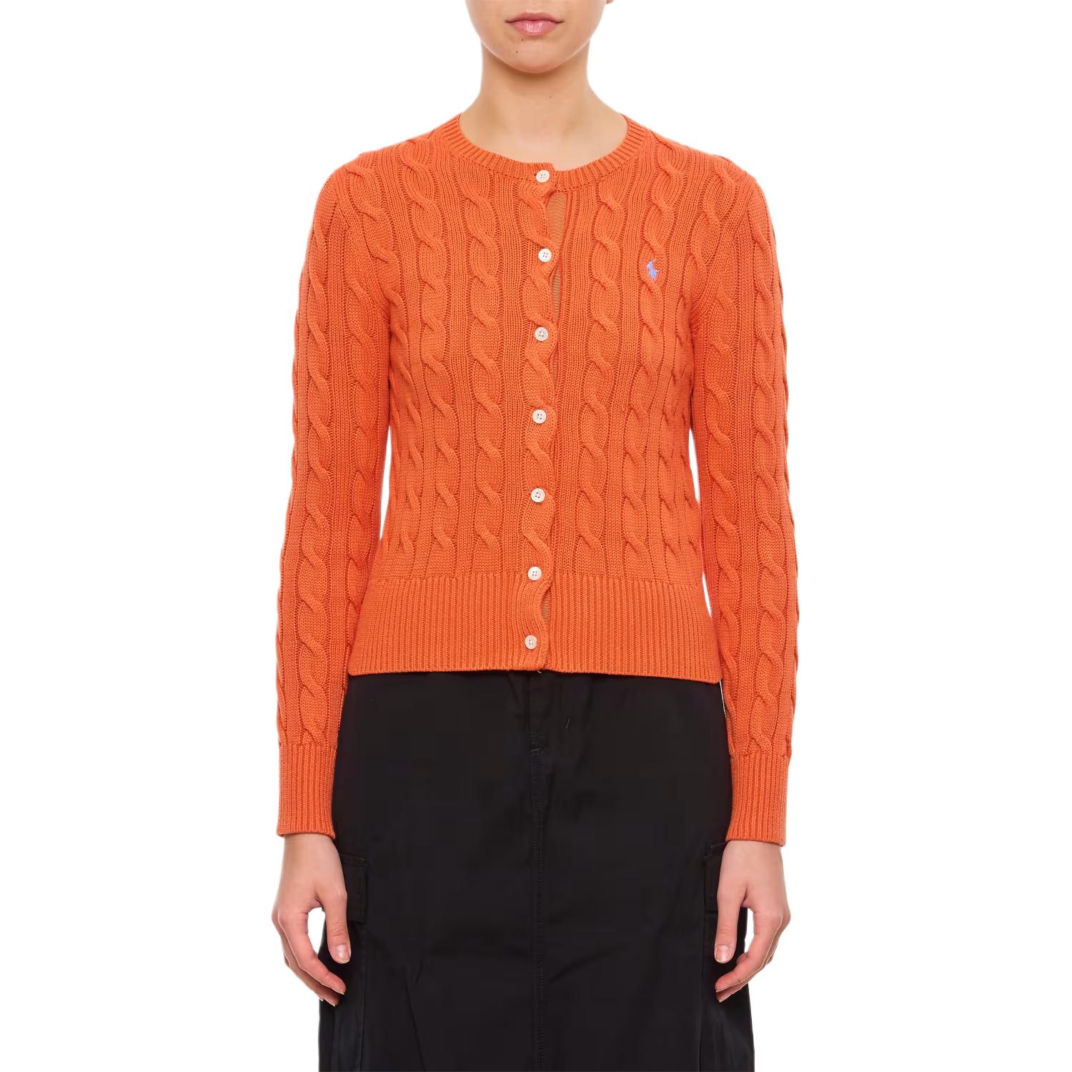 Details for (W) ポロ ラルフローレン ロングスリーブ オレンジ ニット カーディガン ロゴ入り 211891643-022