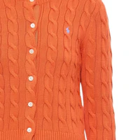 Sizing (W) Polo Ralph Lauren Cardigan Lengan Panjang Logo Rajut Solid Orange. 211891643-022
