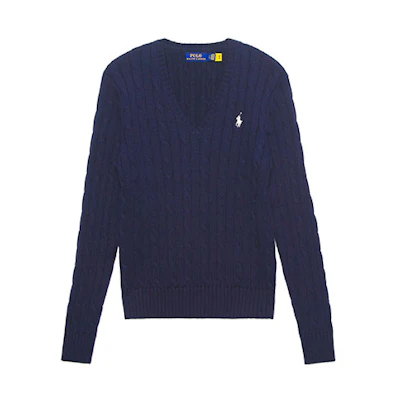 (Women) Polo Ralph Lauren Solid Logo V-Neck Knit Sweater Navy Blue. 211570011-011