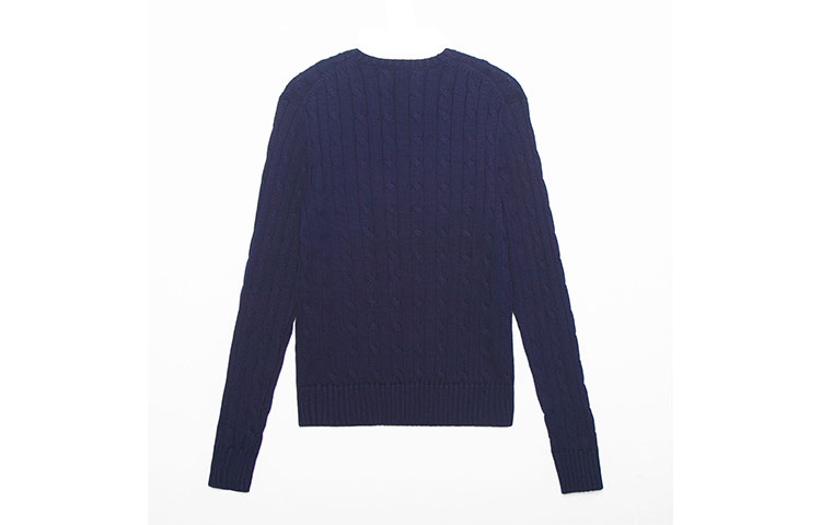 Lookbook (W) 폴로 랄프 로렌 솔리드 로고 V넥 니트 스웨터 네이비 블루. 211570011-011