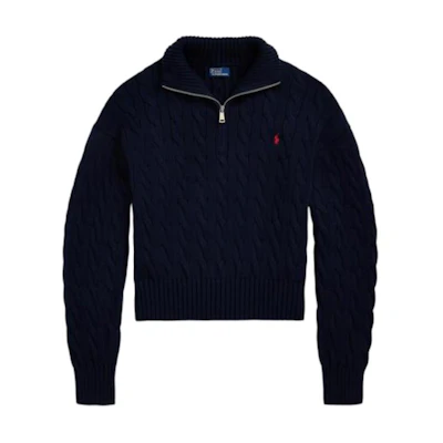 (Women) Polo Ralph Lauren Solid Oversized Long-Sleeve Knit Polo Shirt Navy - 211963467002
