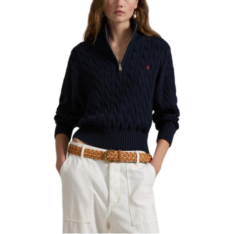 (Women) Polo Ralph Lauren Solid Oversized Long-Sleeve Knit Polo Shirt Navy - 211963467002 圖 4