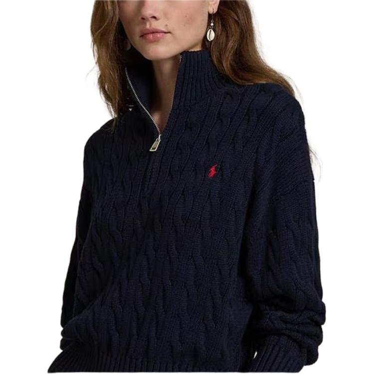 (Women) Polo Ralph Lauren Solid Oversized Long-Sleeve Knit Polo Shirt Navy - 211963467002 圖 6