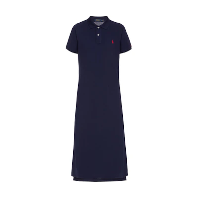 (Women) Polo Ralph Lauren Solid Pony Embroidered Polo Collar Midi Dress . 211839442001