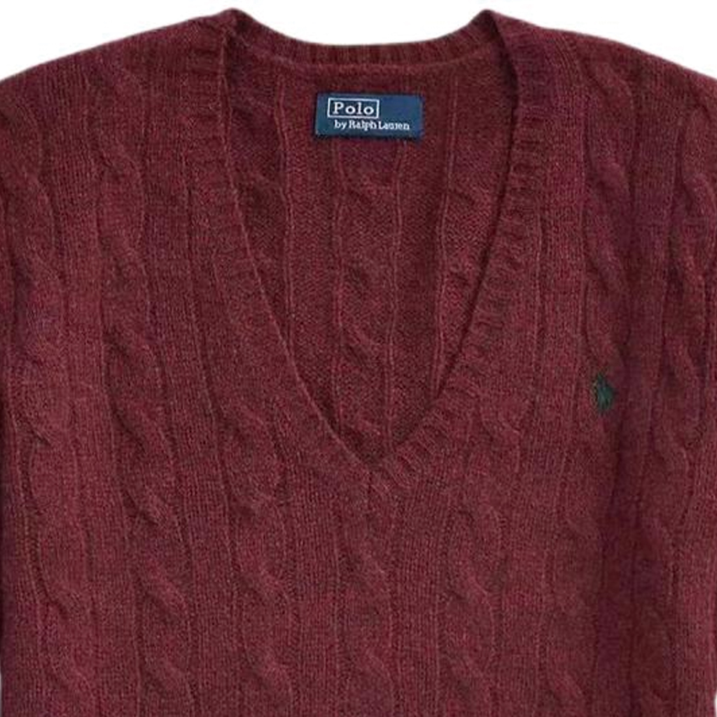(Women) Polo Ralph Lauren Solid V-Neck Cable Knit Sweater  Burgundy. 211910422-009 圖 5