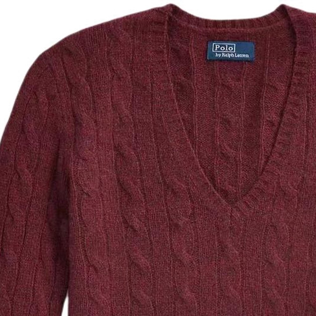 (Women) Polo Ralph Lauren Solid V-Neck Cable Knit Sweater  Burgundy. 211910422-009 圖 6
