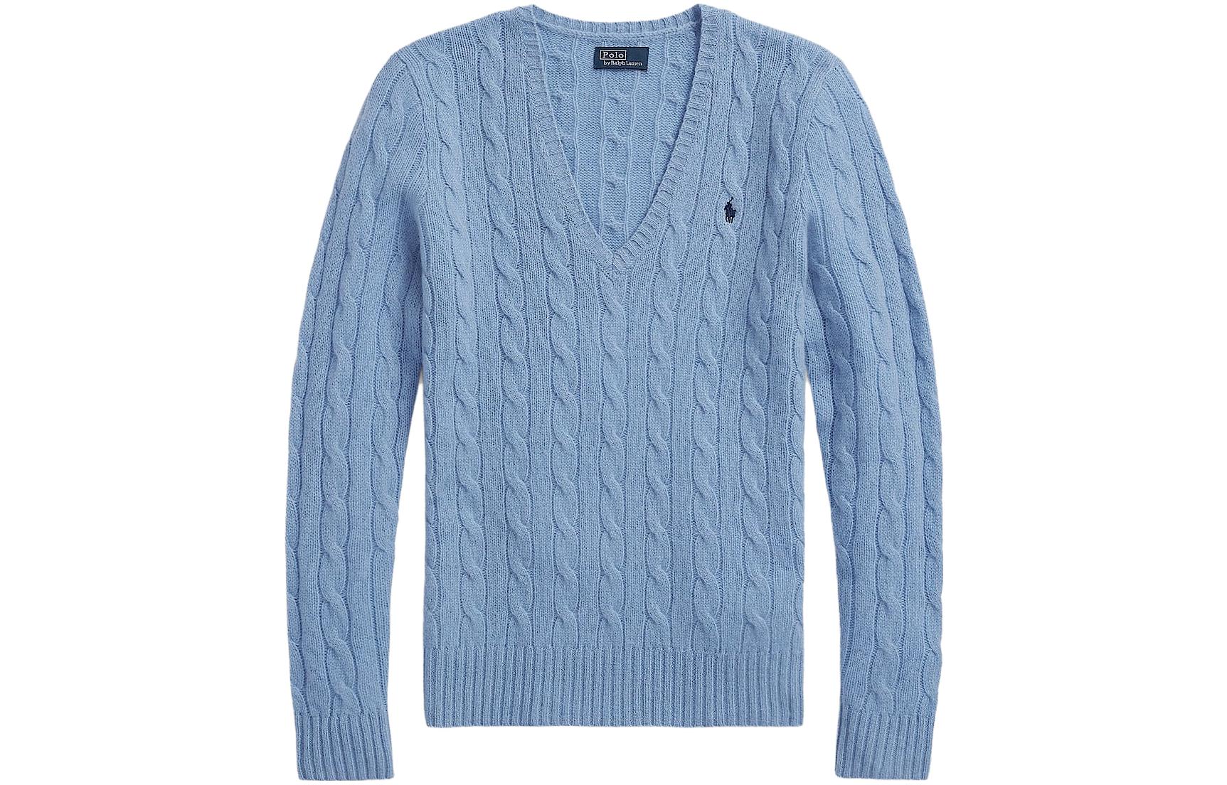 Order (W) Polo Ralph Lauren 女士蓝色纯色V领针织毛衣 211910422-004